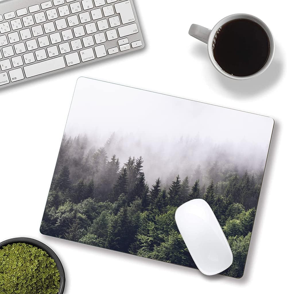 Misty Forest Mouse Pad, Natural Landscape Mouse Pad Custom Design, Square Waterproof Mouse Pad Non-Slip Rubber Base MousePads for Office Laptop, 9.5x7.9x0.12 in Inch