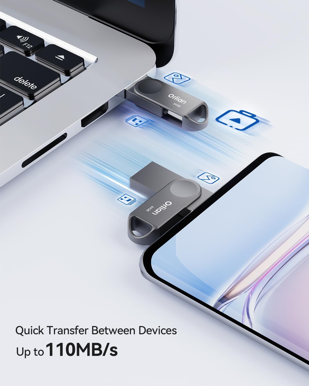 64GB USB C Flash Drive, Dual Drive USB 3.0 and Type C Thumb Drive Up to 110MB/s Read Metal Waterproof Swivel Design Portable for PC Laptop Tablet Android Smartphone iPhone 15 and More, Gray