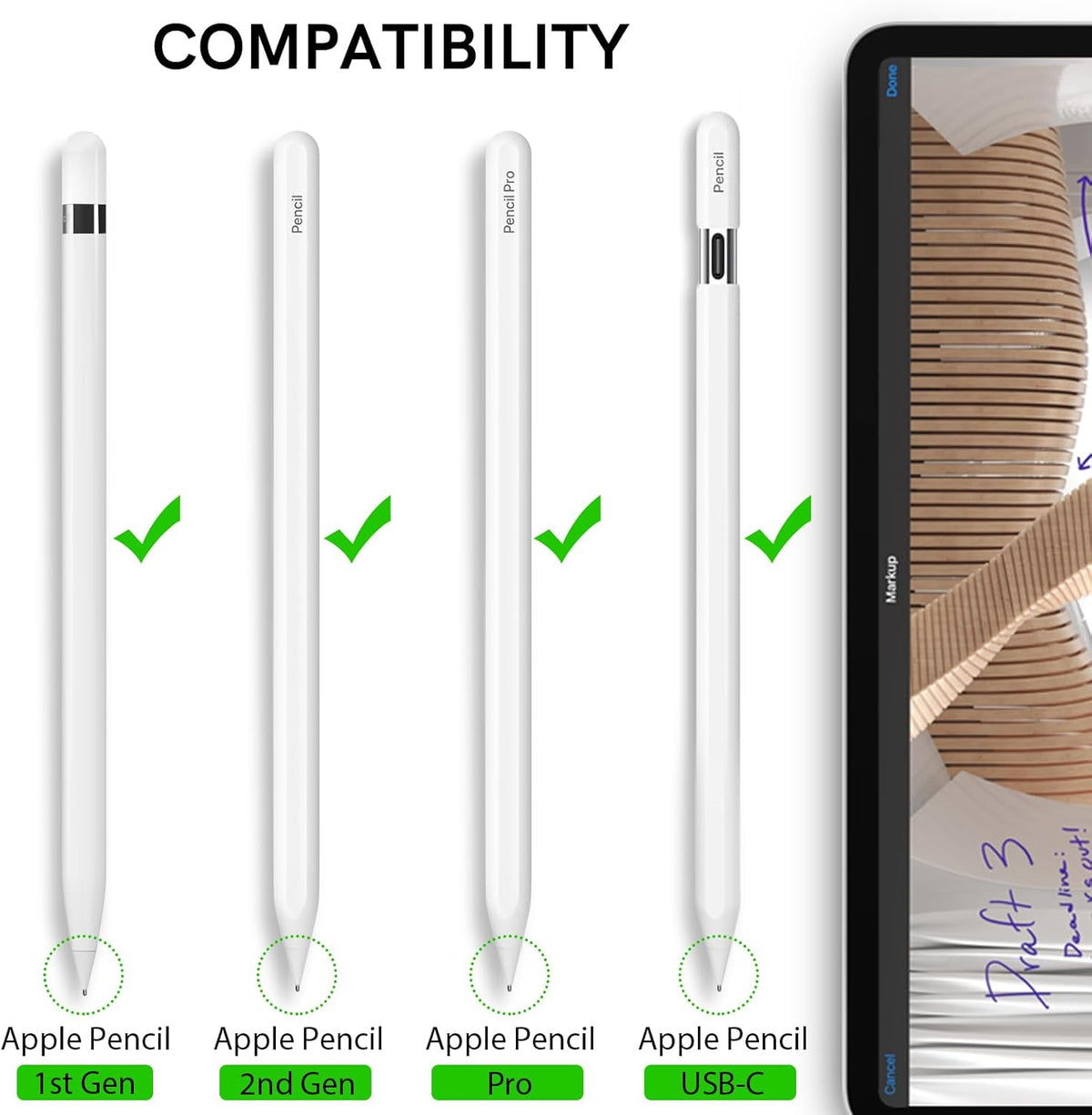 Delidigi 3 Pack Replacement Tips Compatible with Apple Pencil Pro/2nd Generation/1st Gen/USB C, Wear-Resistant iPencil Nibs Accessories Fine Point Precise Control Pen Like Tips