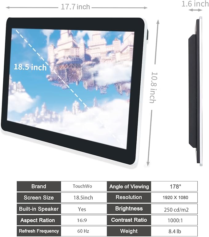 18.5 inch Android 12 Touchscreen Monitor Tablet 16:9 FHD 1080P WiFi &amp BT Built-in Speakers RK3588 4GB RAM &amp 64GB ROM Smart Board for Classroom Meeting &amp Game