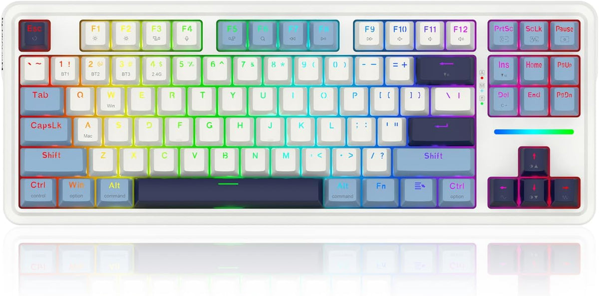Redragon K728 PRO 80% Wireless Gasket RGB Gaming Keyboard, 3-Mode 87 Keys TKL Mechanical Keyboard w/Hot-Swap Socket, Mixed Color Keycaps & 5-Layer Noise Dampening, Custom Linear Switch
