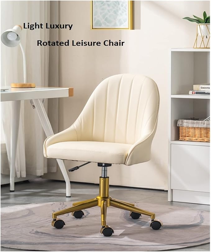 Adjustable Office Computer Chair with Armrest Home Bedroom Comfortable Computer Chair Lift Rotating Makeup(Orange Rosegold)