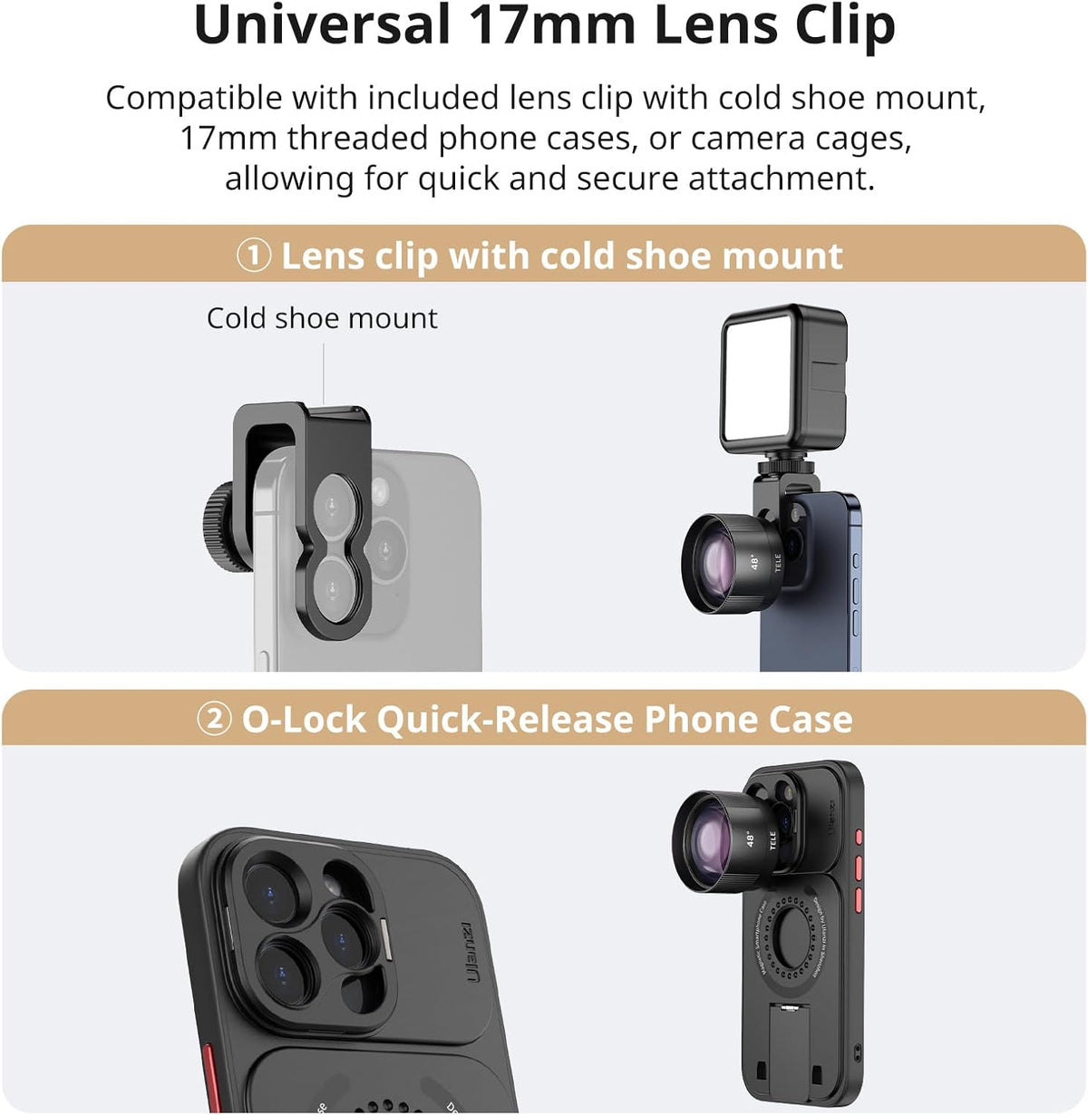 ULANZI CL-003 Phone Macro Lens, HD 75mm Phone Camera Lens for 17mm Thread, Compatible with iPhone Samsung Smartphone Cage Case with 17mm Adapter