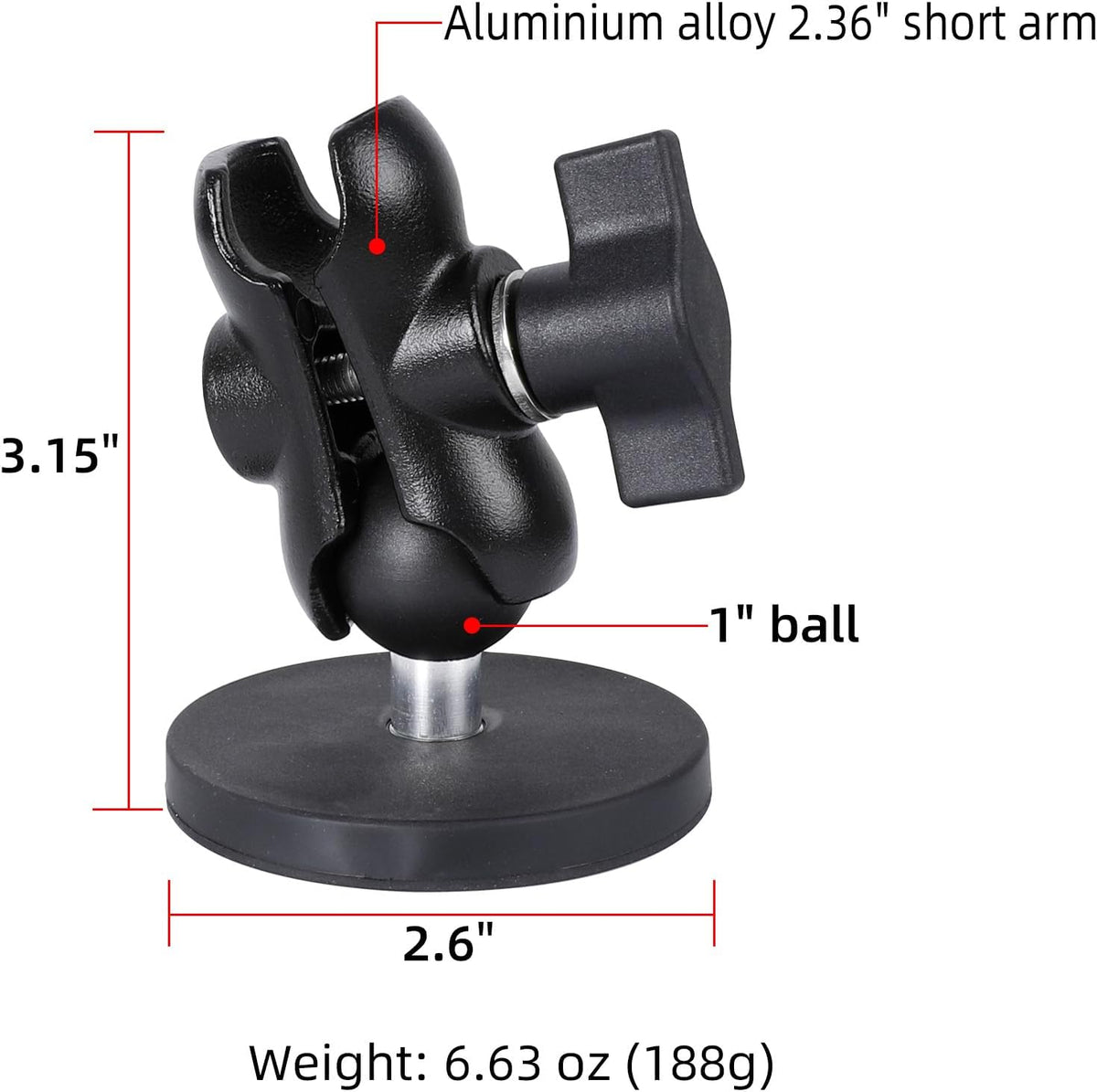 FPN 66mm 25mm /1 inch 2.36" Diameter Round Heavy-Duty Magnetic Base Mount with Rubber Coating Ball & Double Socket Arm