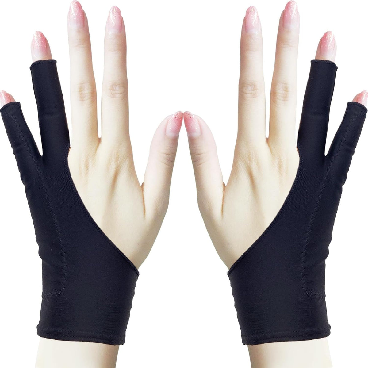 Drawing Glove, Artist Glove for Drawing Tablet, iPad, Digital Art Creation - Palm Rejection, Exposed Fingertip, Suitable for Left and Right Hand - S, Pack of 2