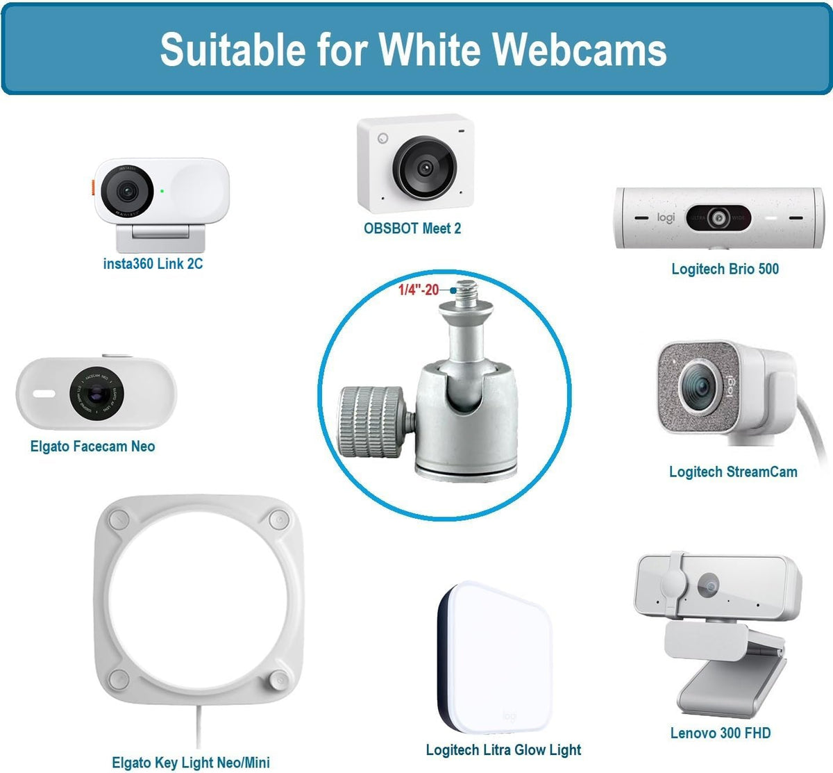 AceTaken 2/Meet Insta360 2C White Webcam Stand Holder Compatible with OBSBOT Meet SE and Link White Webcams