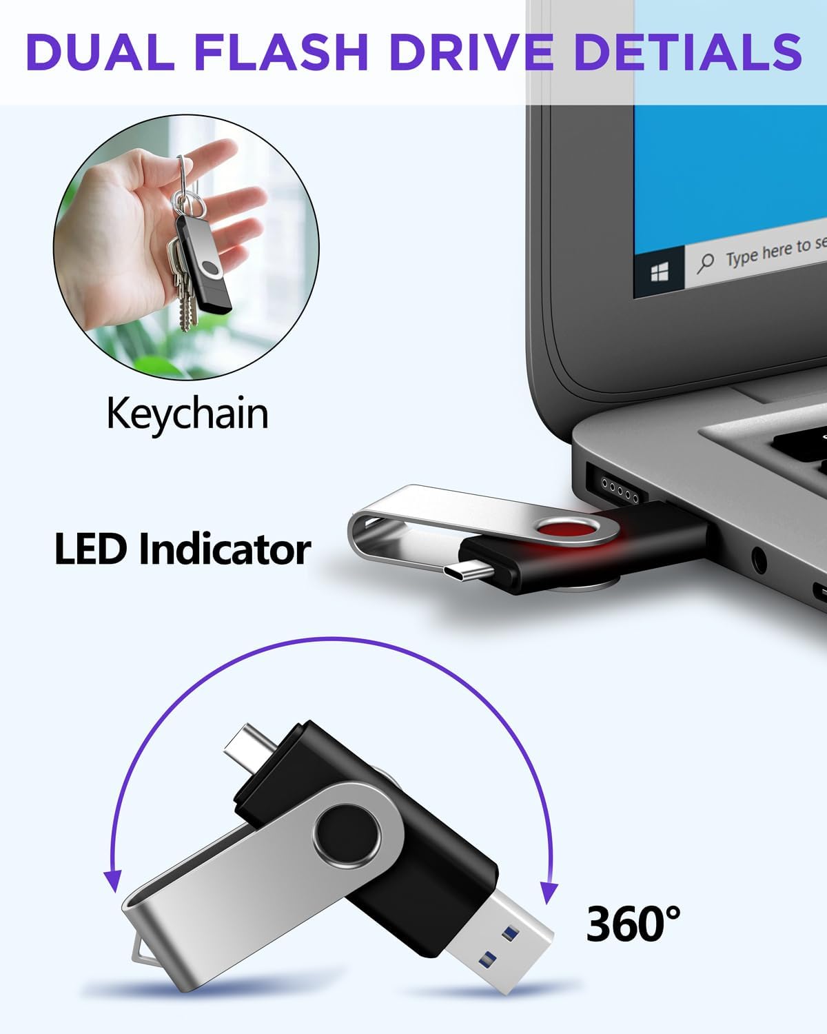 AGECASH A 128GB 1 Pack 2-in-1 3 .0 128GB AGECASH USB-C Dual Flash Drive | USB A + Type C Flash Drives USB C Thumb Drive
