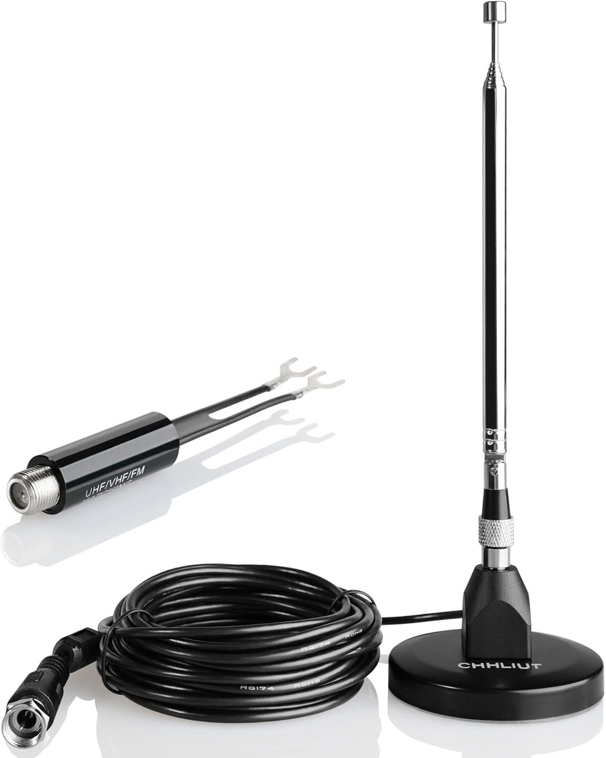 CHHLIUT 16ft FM Antenna for Stereo Receiver Magnetic Base, Coaxial Cable, Retractable, Perfect FM Reception for Home