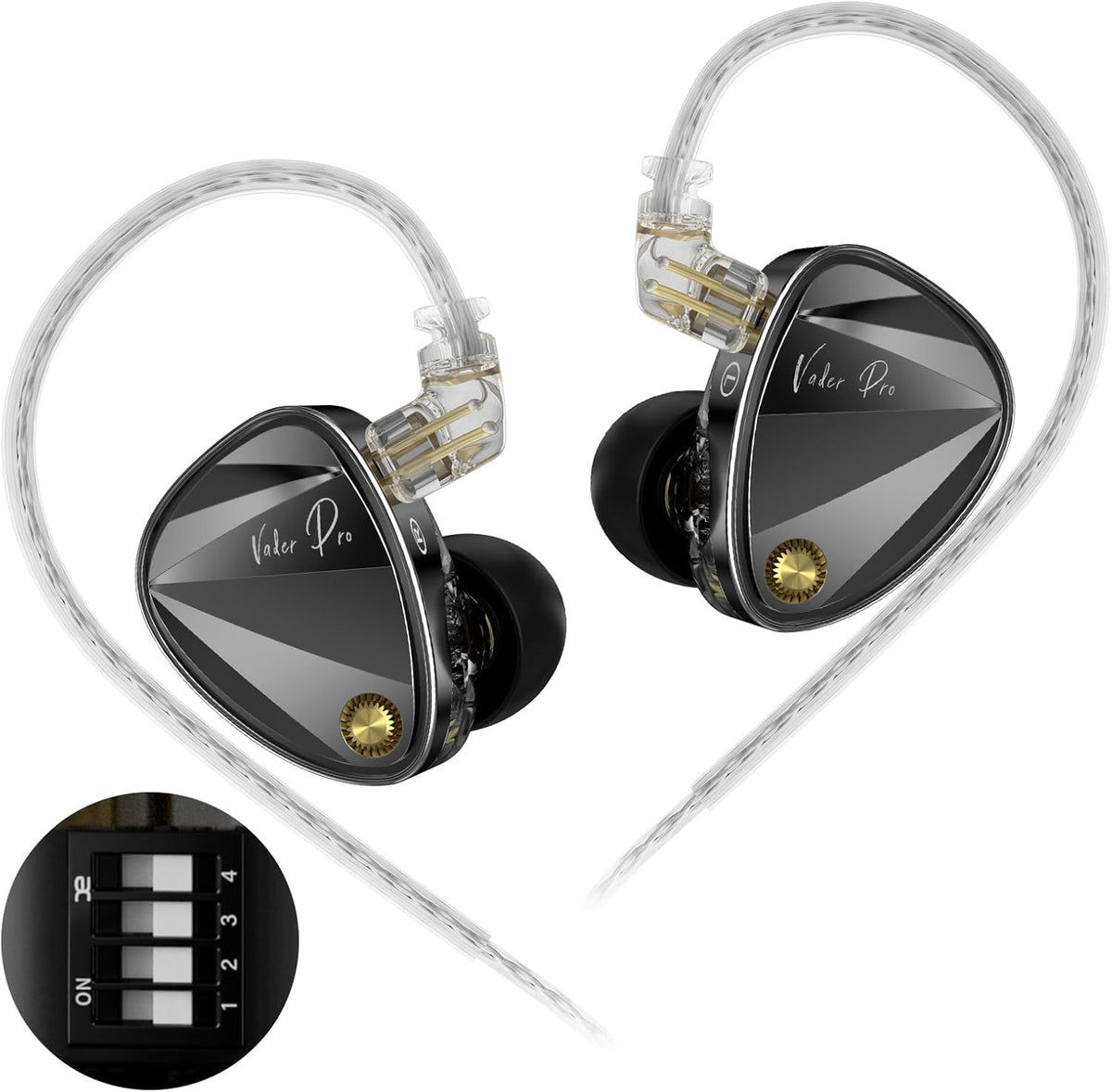 KZ Vader Pro in-Ear Monitors Gaming Earbuds, Triple Dynamic Driver IEM with 4 Tuning Switches, Clarity in All Frequency Stereo Sound Comfortable Noise Isolating Earphones for Stage and Studio (Nomic)