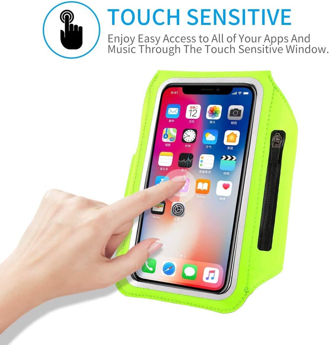 Cell Phone Running Armband with Zipper Pocket Armband Case Running Holder for iPhone 16 Pro Max/15/14 Pro Max/13/12 /11 Pro Max/XS/XR,Galaxy S20 S10,Sweatproof Arm Band with Card/Key Bag
