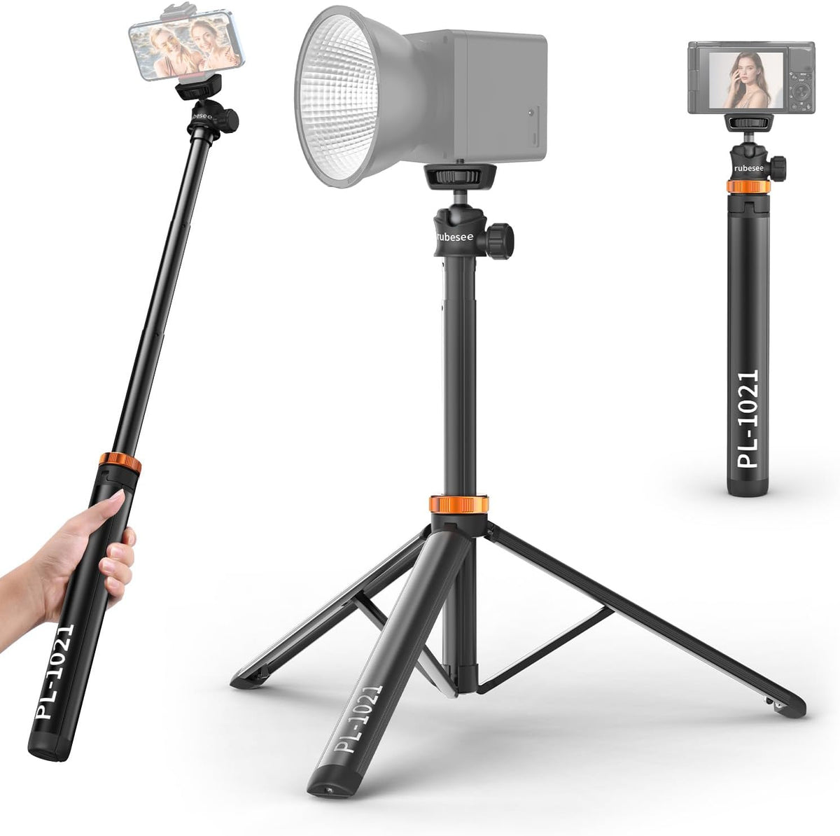 79" 1/4" 360 Extendable Tripod Aluminum, Portable Adjustable Light Stand with Screw, Ball Head Camera Phone Tripod