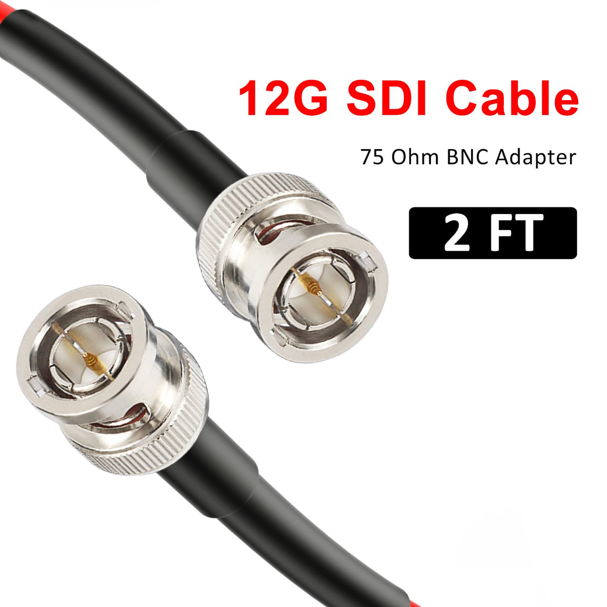 XRDS-RF 12G SDI Cable 2FT, 75ohm RG6 BNC Cable Supports HD-SDI/3G/6G/12G-SDI/4K for Video Security Camera Converter