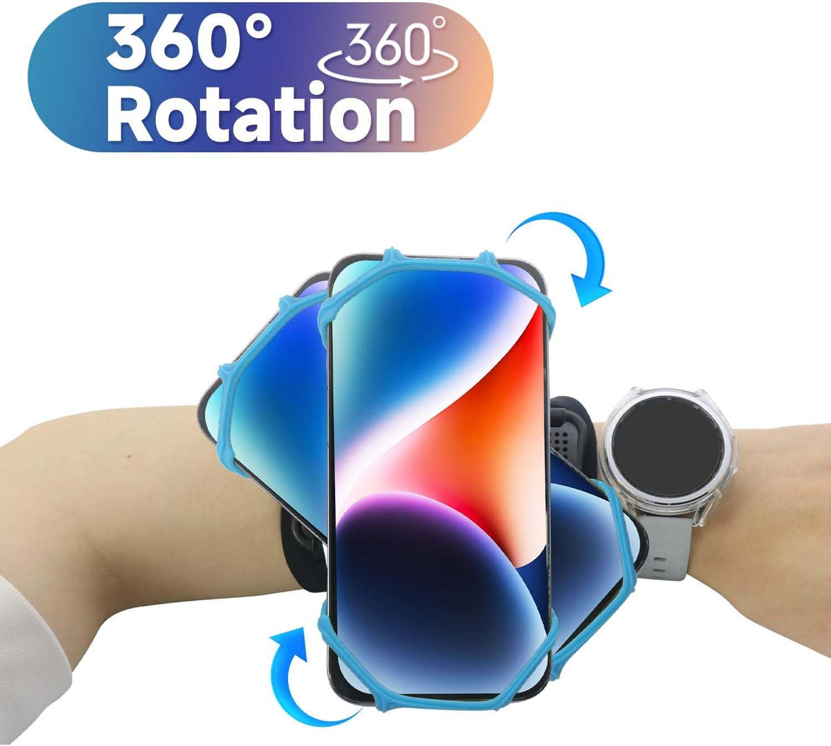 Wristband Phone Holder for Running, 360°Rotation & Detachable Sports Armband with Key Holder for iPhone 16/15/14/13/12/Pro/Pro Max/XS/XR/X/8/7/6/Plus, Fits 4.5-7 Inch Smartphones (Blue)