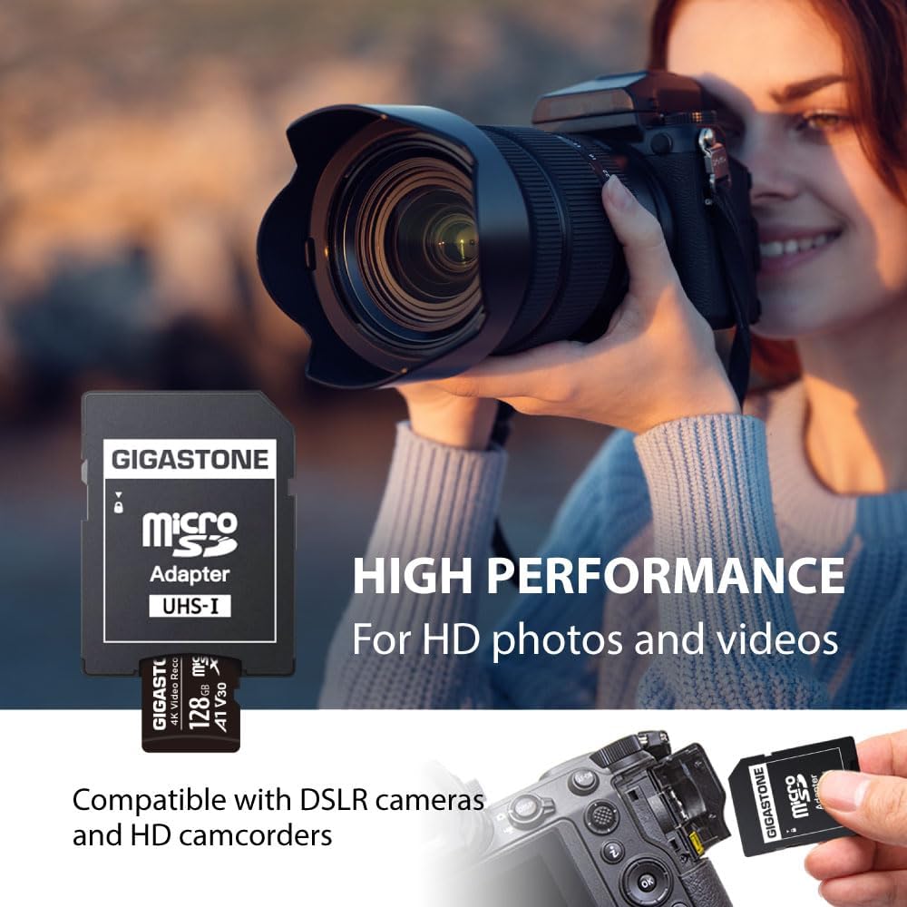 Gigastone 128GB A1 V30 1-Pack, 4K 100MB/s 10, Micro SD Card Video Pro, Security Camera, Dash Cam, Drone, MicroSDXC