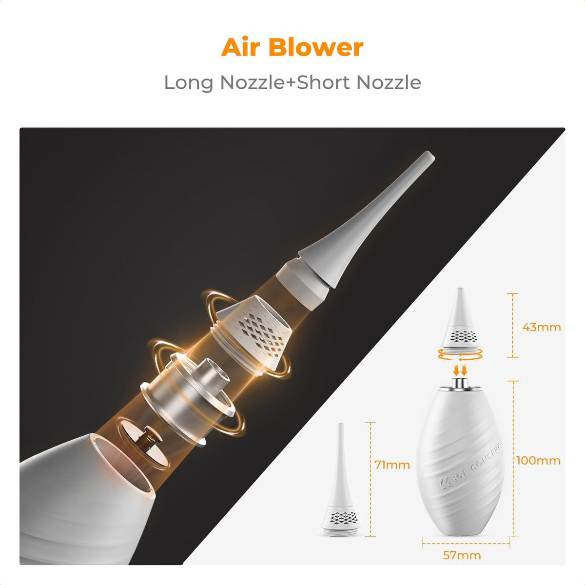 K&F CONCEPT Air Blower, with Long Nozzle/Short Nozzle Switch Design, Single Air Intake Camera Lens Blower, for Digital SLR Lens Sensor LCD Screens Musical Instruments Keyboards Telescope Filters