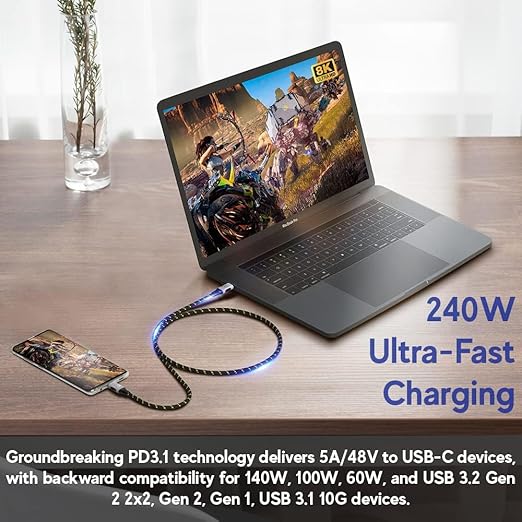 LINKUP USB 4.0 USB C to USB C Cable | Thunderbolt 4/3 Compatible | Type C Charger for MacBook and iPhone | 240W Fast Charging | 40Gbps Data Transfer | 8K@60Hz Display Cord | Use with all USB C devices