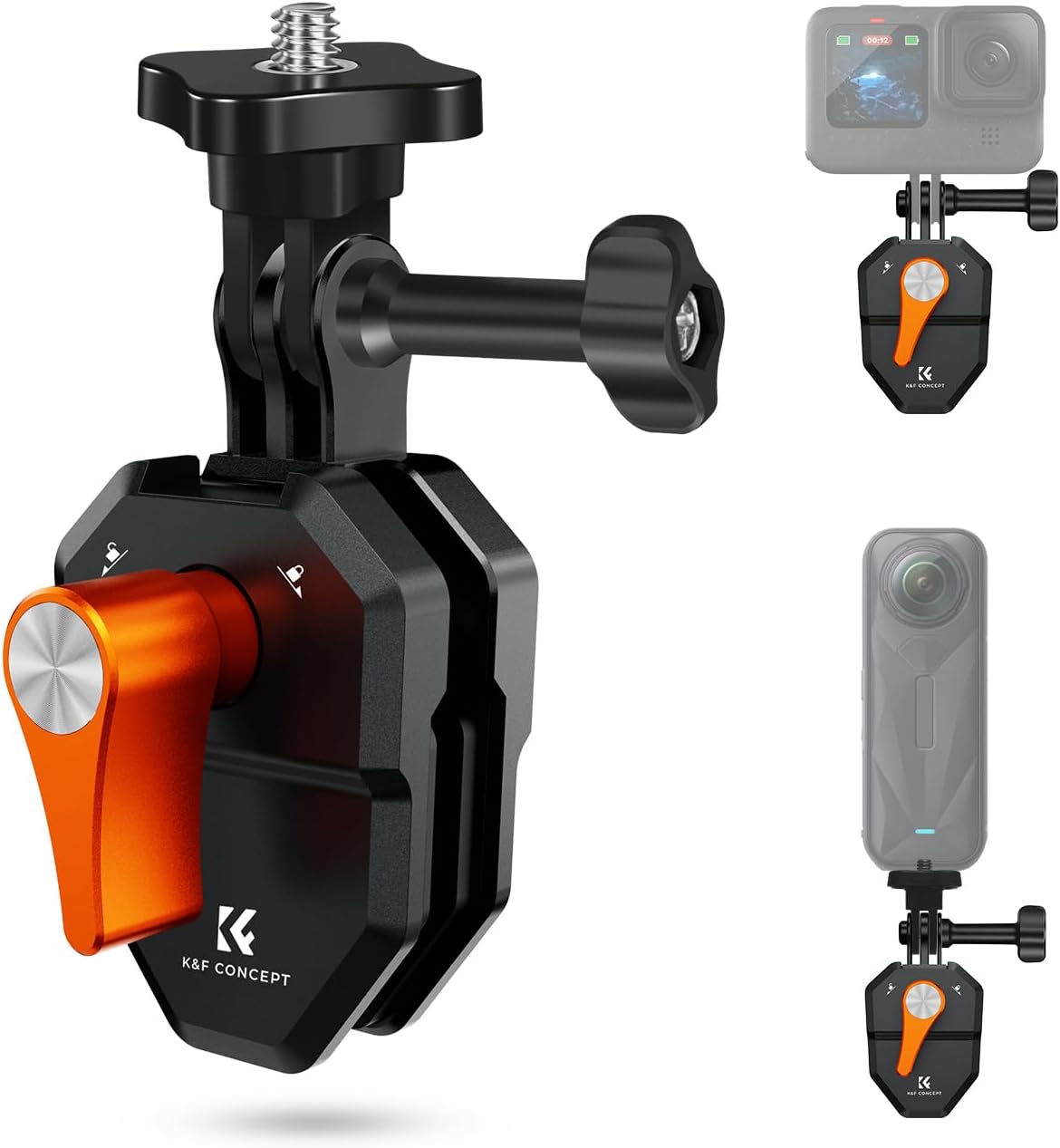 K&F Concept Motorcycle Windshield Clip Mount for GoPro Hero 13/12/11/10/9 Black, Aluminum Alloy Camera Clamp with 1/4” Adapter for DJI Osmo Action 3/4/5 Pro Insta360 X5/X4, Action Camera Accessories