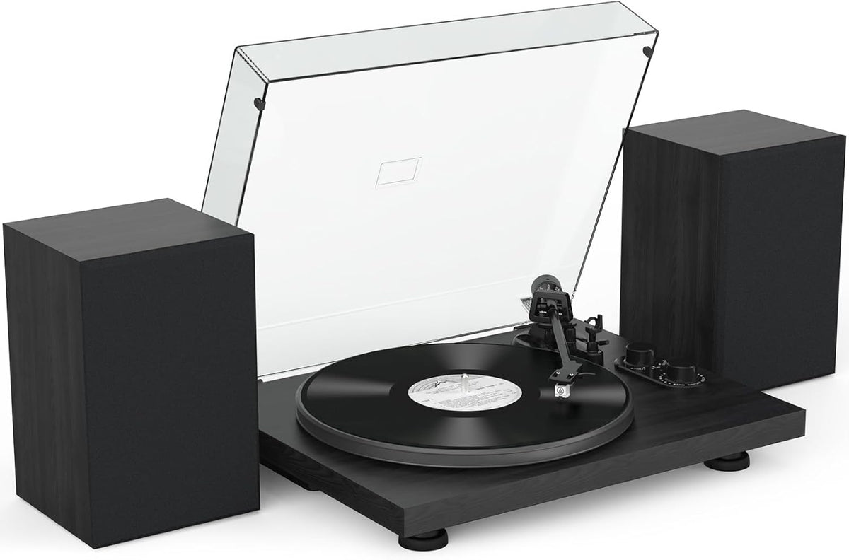 Udreamer Vinyl Record Player, Turntable with 40W Speakers, Bluetooth Input Output and USB Record, Vintage LP Player with AT-3600L Cartridge, Built-in Phono Preamp, Counterweight and Pitch, Black