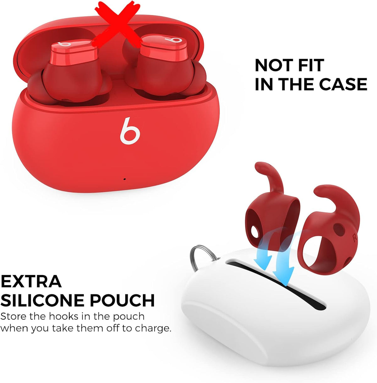 AhaStyle 3 Pairs Beats Studio Buds Ear Hooks Anti-Slip Ear Covers Silicone Accessories【Not Fit in The Charging Case】 Compatiable with New Beats Studio Buds 2021 (Red)