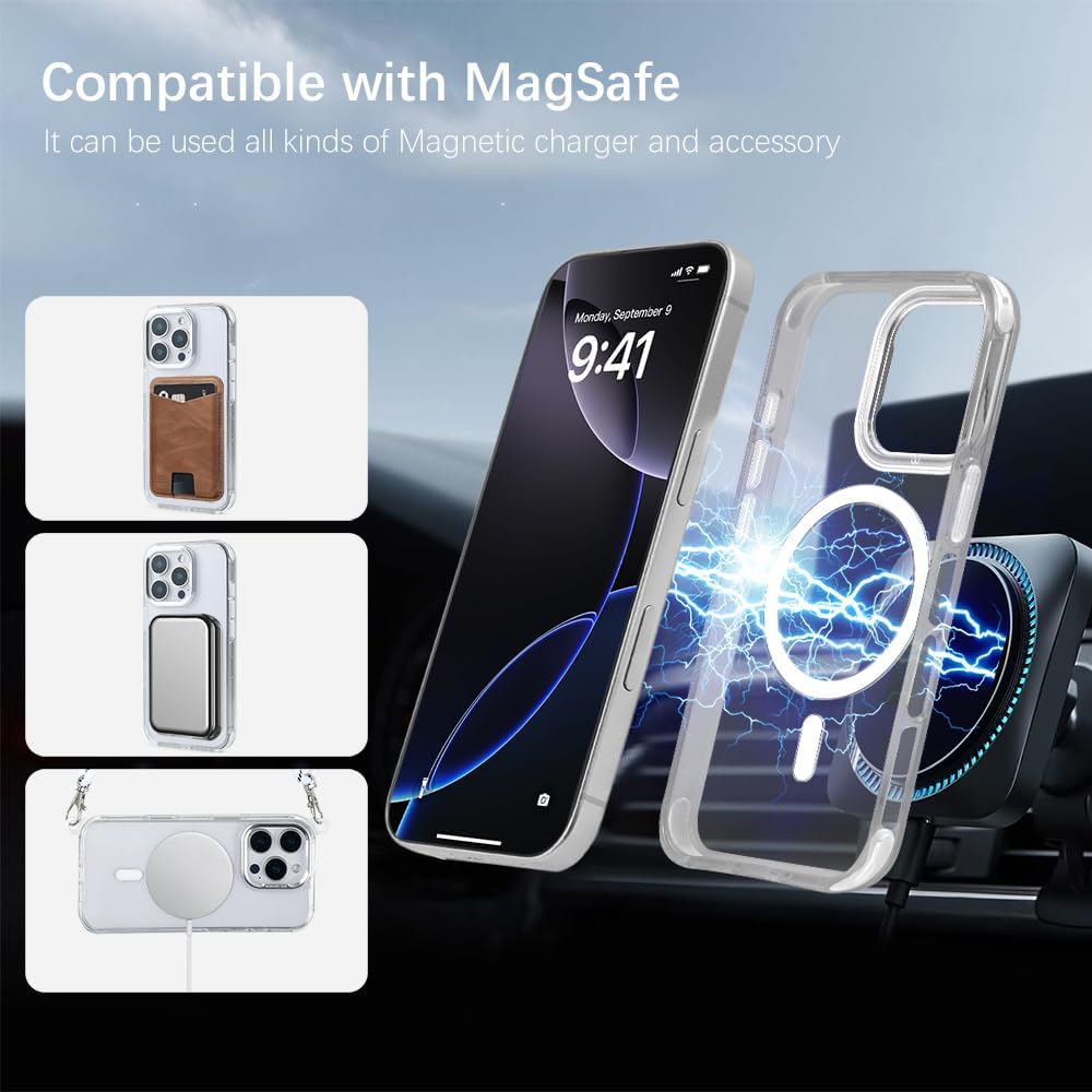 for iPhone 16 Pro Case with 62.99 inch Lanyard, Classic Clear&White Magnetic Phone Case, Drop&Shockproof Protection Cases, Phone Lanyard for Around The Neck, Compatible with Magnet Accessory