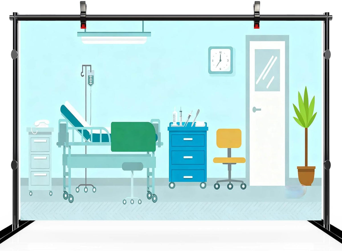 CHNYWORK 5x3ft Cartoon Operating Room Backdrop Hospital Ward Surgery Anesthesia Bed Medical Equipment Background Kids