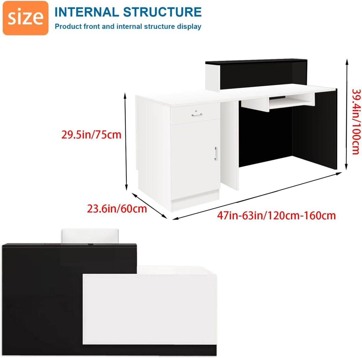 Reception Desk with Counter Modern Checkout Counter with Lockable Drawer Keyboard Tray Receptionist Desk for Office Salon Reception Table U Left 55inch/140cm