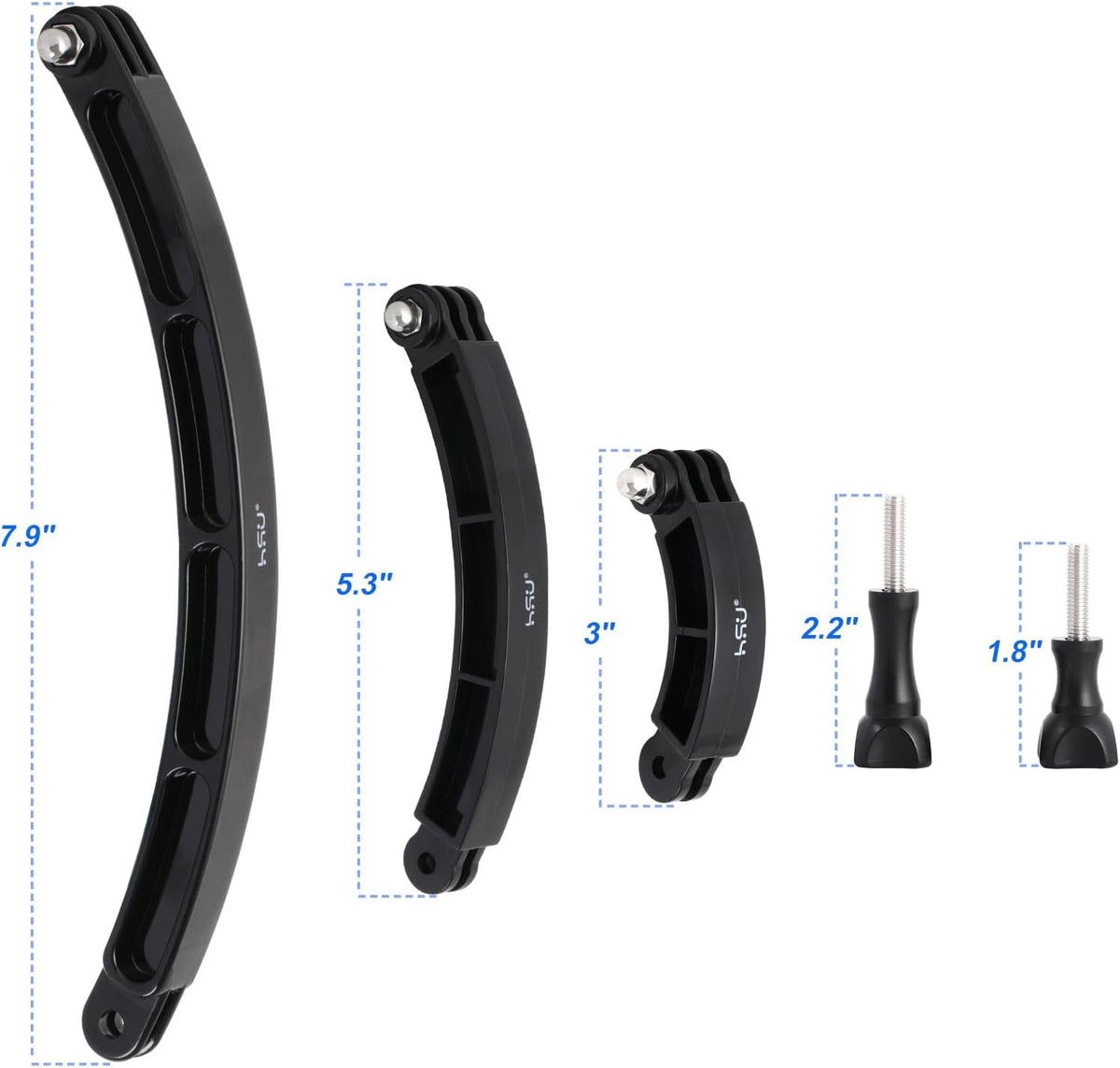 HSU 3 in 1 Curved Extension Arm Kit, Extension Pivot Arm Adjustable Monopod Bracket for GoPro Hero 13/12/11/10/9/8/7/6/5 Black, Session 5/4, DJI Osmo Action and More