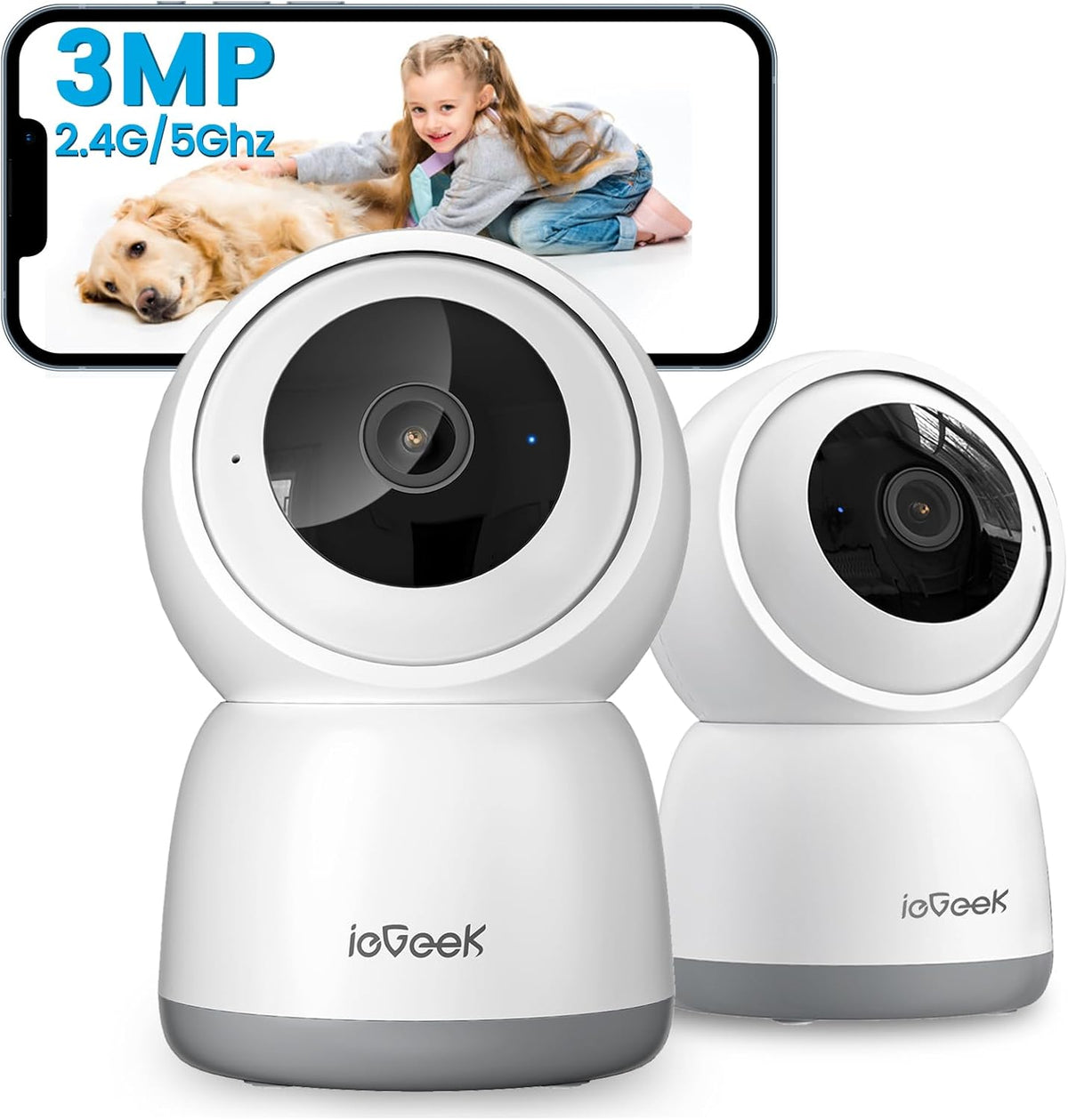 ieGeek 2K 5G 360 2-Way 24/7 (2 Pack) Indoor Camera, Cameras for Home Security, Security Camera Indoor, Pet/Dog/Baby
