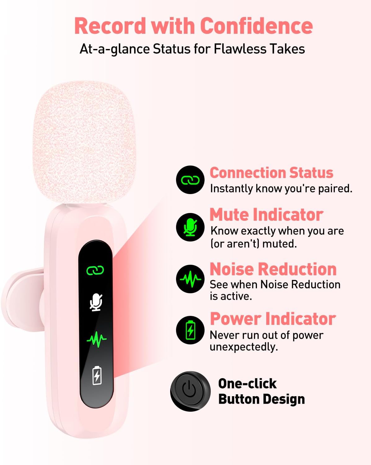 USB C Lavalier Microphone Wireless Mini Mic for Type-C Android Phone/Tablet/PC Video Recording Clip-on Mics with Rotatable Clip&Denoise Recording, Ideal for Vlog Tiktok YouTube Content Creator, Pink