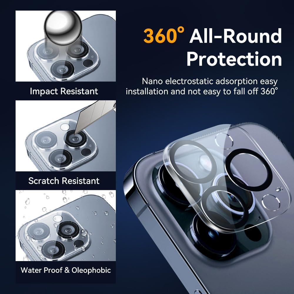 Camera Lens Protector for iPhone 13 Pro 6.1" & iPhone 13 Pro Max 6.7",9H Tempered Glass，Ultra HD, Scratch Resistance Easy to Install，Case Friendly，[Does not Affect Night Shots] 3-Pack