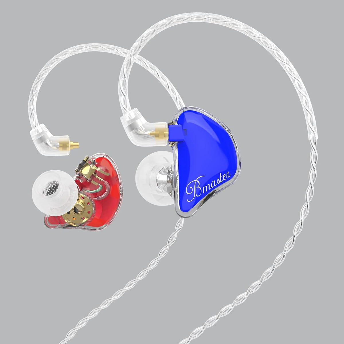 BASN in-Ear Monitors, Bmaster Triple Driver HiFi Stereo Noise-Isolating IEM Headphones with Enhanced Bass for Drummers Musicians (PRO Red/Blue)