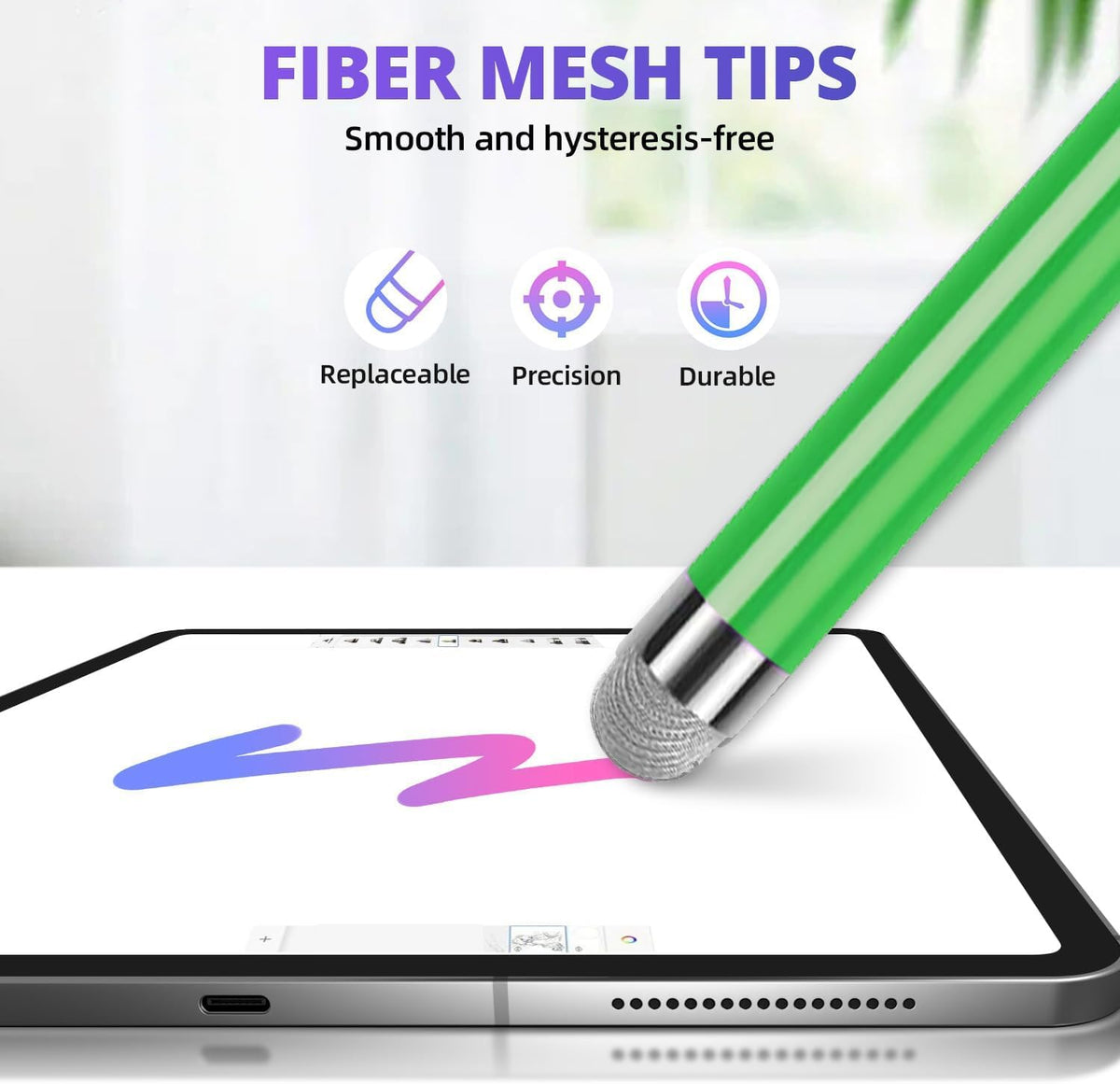 Extra Long Stylus pens for Touch Screens [5 Pack Fiber mesh Tips] Compatible for iPad iPhone Android Tablet Laptop Surface Chromebook High Sensitivity & Fine Point Capacitive Pen