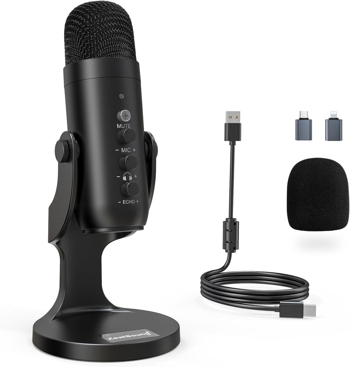 ZealSound USB Microphone,Condenser Computer PC Mic,Plug&Play Gaming Microphones for PS 4&5.Headphone Output&Volume Control,Mic Gain Control,Mute Button Vocal,YouTube Podcast on Mac&Windows(Black)