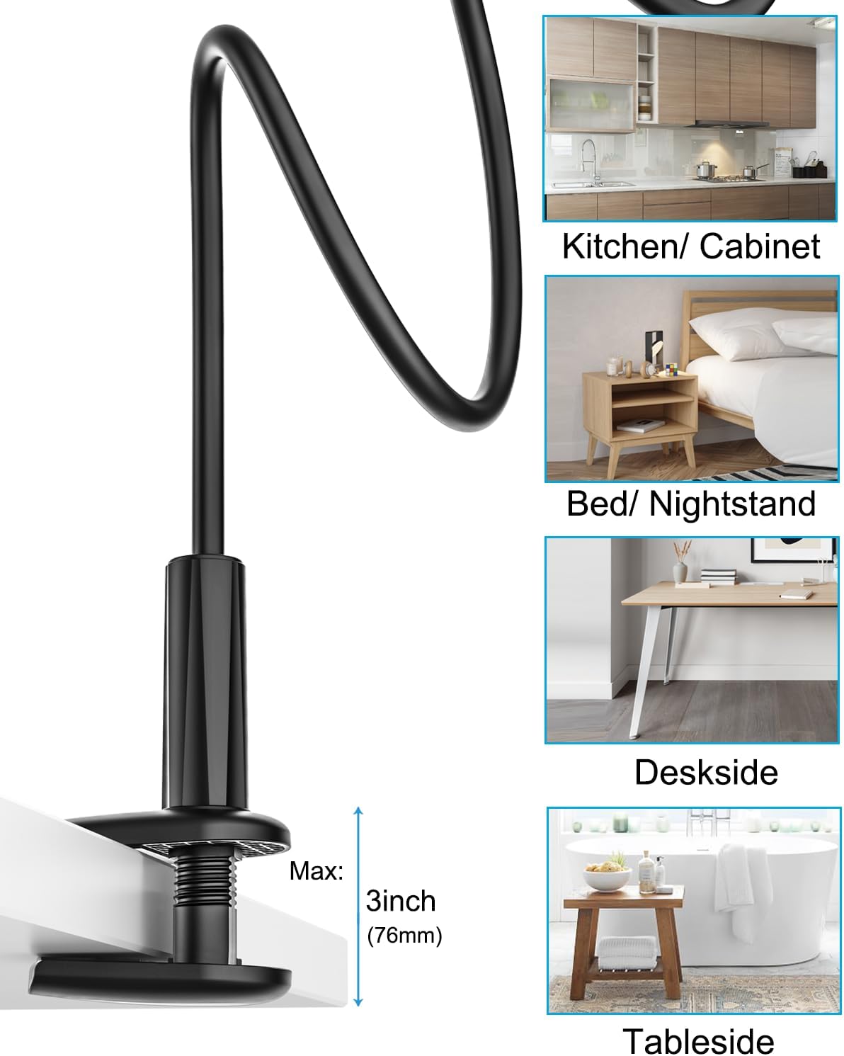 woleyi Gooseneck Tablet Holder for Bed, Flexible Long Arm Tablet Mount for Desk, Clip Bracket Clamp Stand fit for iPad Pro 10.5 Air Mini, Switch, Galaxy Tabs, Tablets, Cell Phones and 4.7-11" Devices