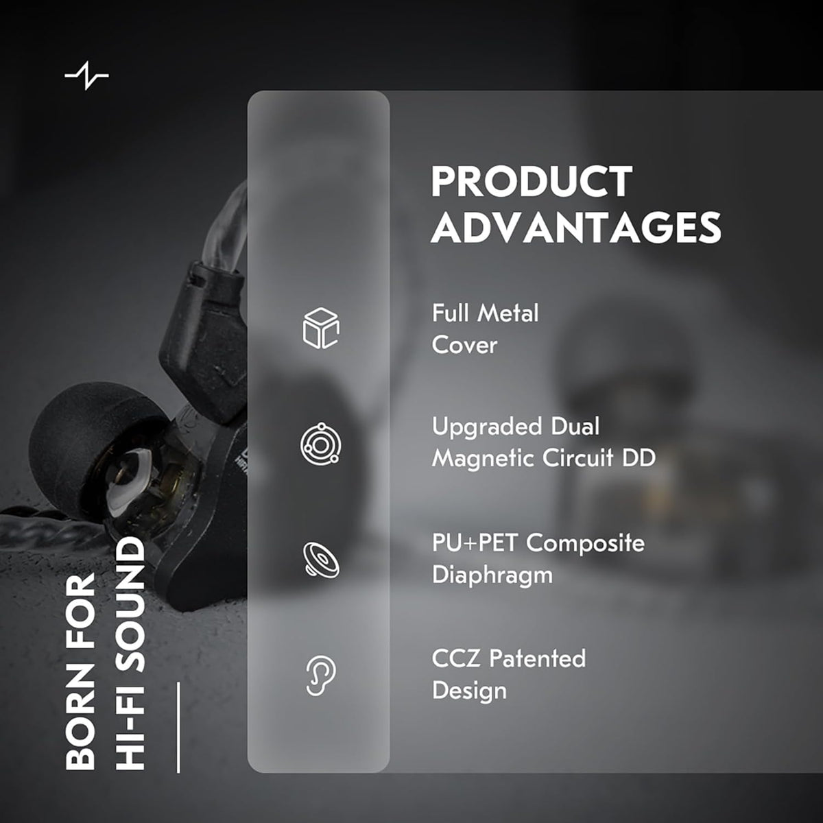 in Ear Monitor Headphones,CCZ DC02 In Ear Monitor Dual Magnetic Circuit DD Wired Earbuds ,Professional Hifi Earphone,Stereo Sound Gaming Earbud,IEM for Gaming,CCZ IEM Earphone for System(Black,No MIC)