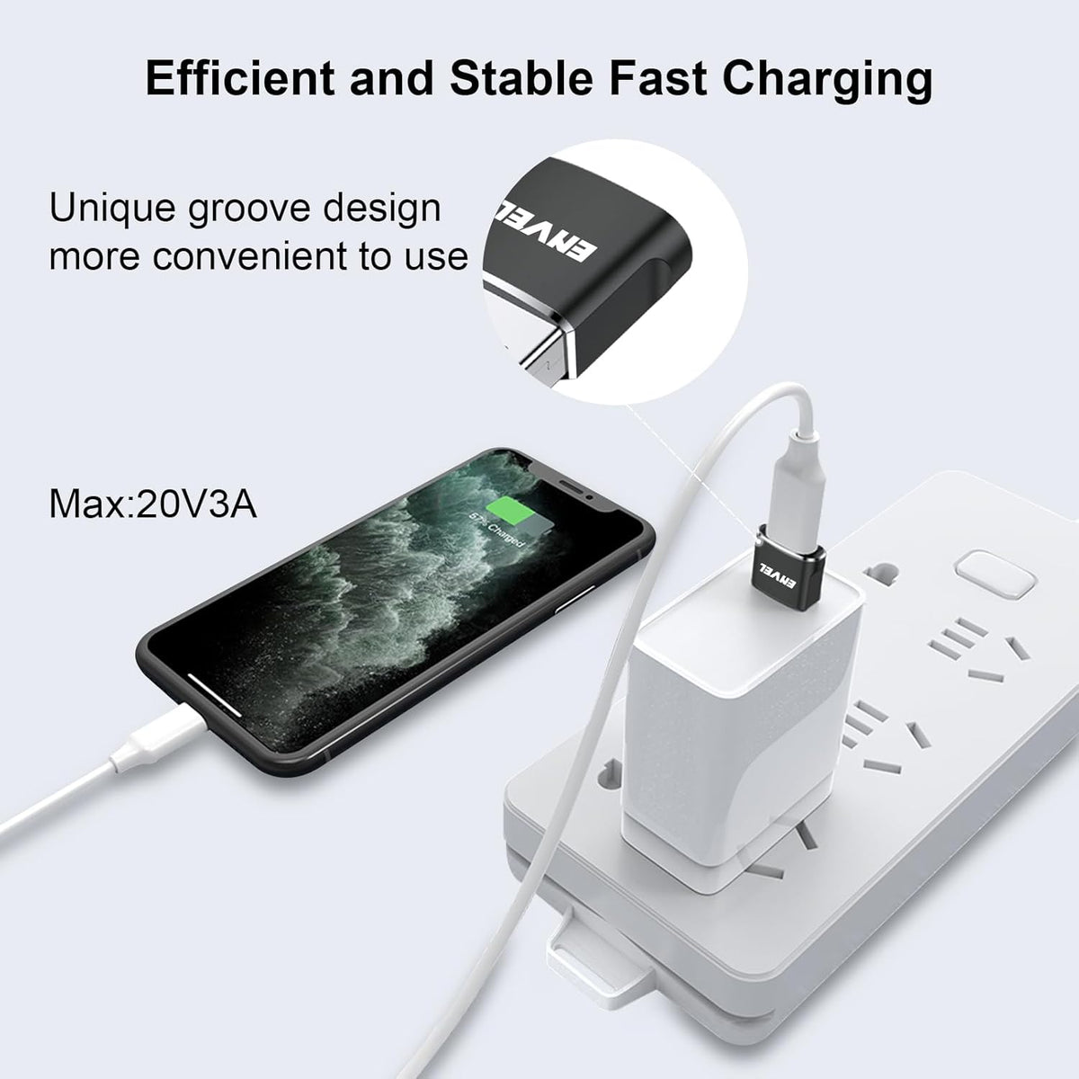 ENVEL USB to USB C Adapter, USB3 5Gbps High Speed Data Transfer, OTG Converter Thunderbolt3 to USB Female Compatible with Apple iWatch iPhone 15 Pro Max iPad Air 4 5 Mini 6 (Black, USB A/C Male)