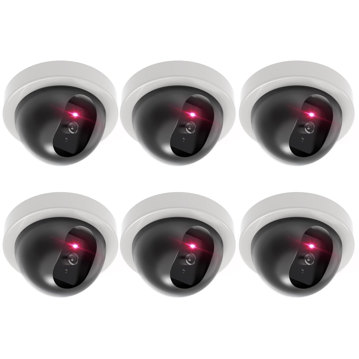 WALI Dummy Fake Security CCTV Dome Camera with Flashing Red LED Light with Security Alert Sticker Decals (SDW-6), 6 Packs, White