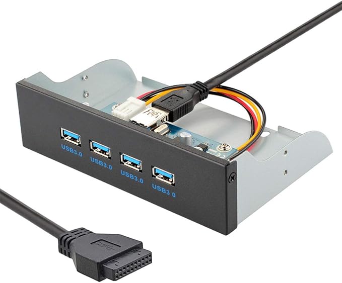 JSER USB 3.0 HUB 4 Ports HUB Front Panel to Motherboard 20Pin 19Pin Header Connector Cable Compatible for 5.25 CD-ROM Bay