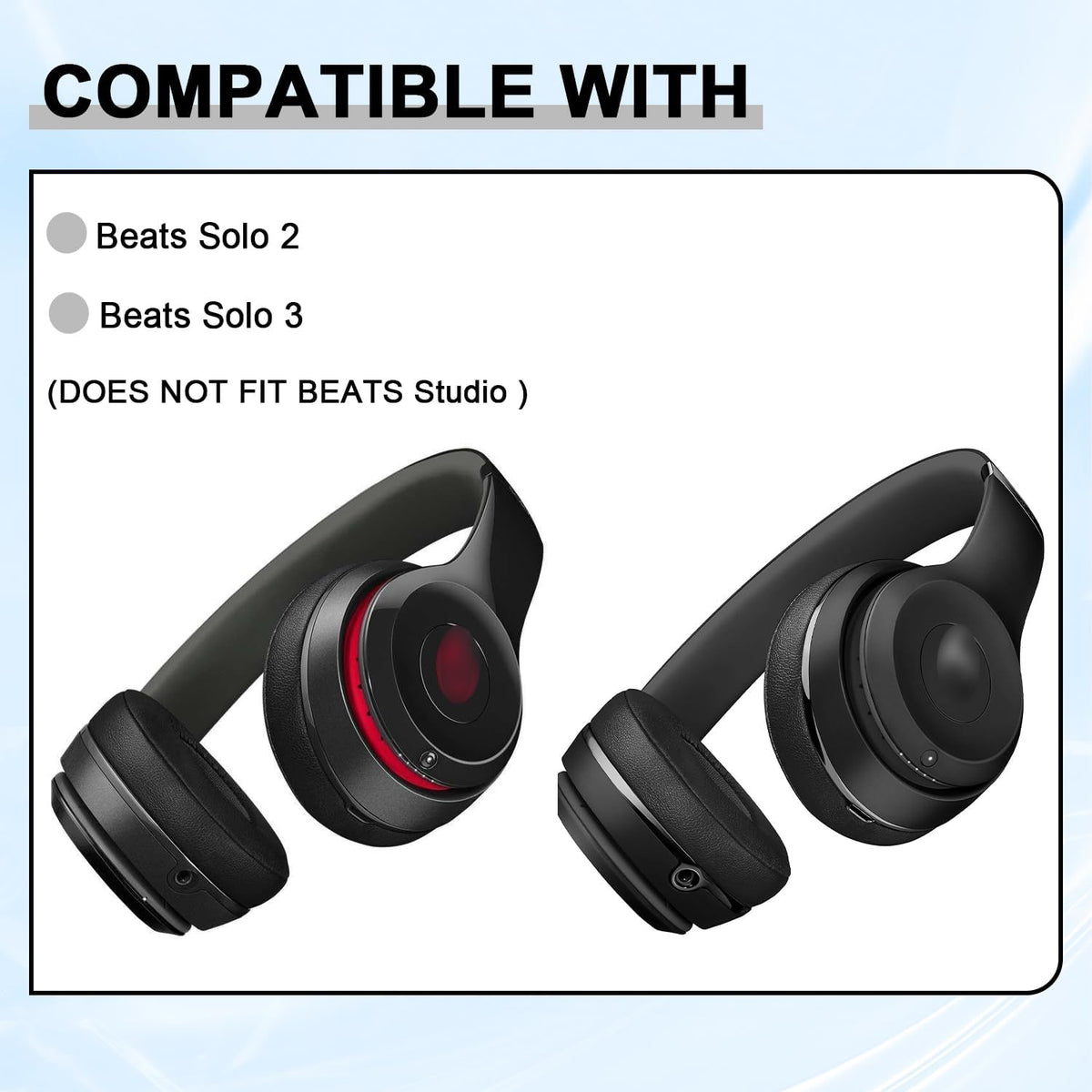 Replacement Ear Pads for Beats Solo 2 & Solo 3 Wireless On-Ear Headphones, Ear Cushions, Headset Earpads, Ear Cups Cover with Soft Protein Leather (Red)