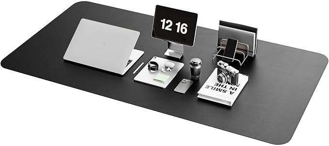 YSAGi Non-Slip Leather Desk Pad XL Size, Waterproof Laptop Computer Desk Keyboard Mat, Table Protector Blotter Mat, Large Mouse Pad for Office/Work/Home/Decor(Black, 47.2" x 23.6")-No Band