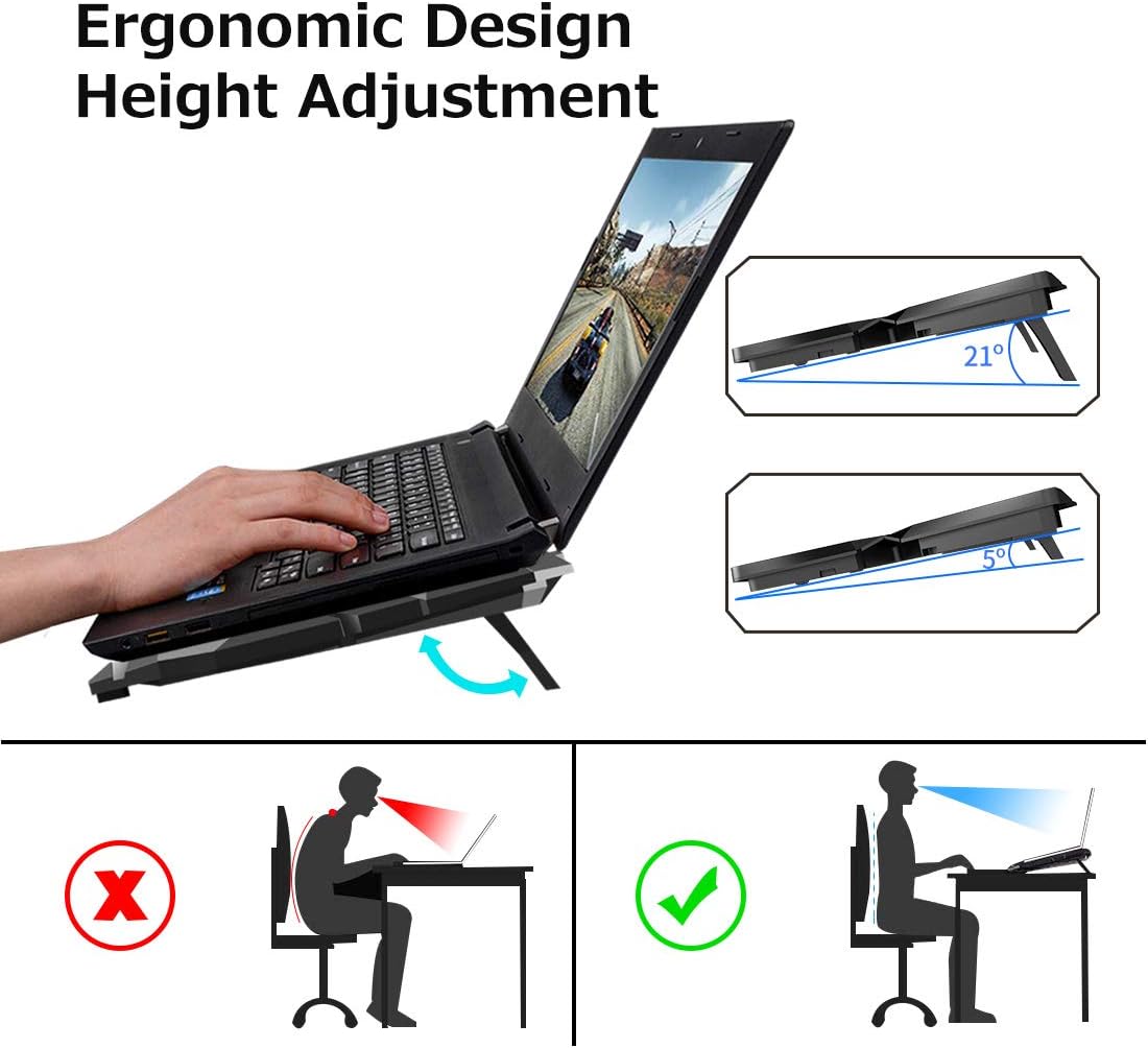 Laptop Cooling Pad, Laptop Cooler with 6 Quiet Fans RGB 7 Color Light for 15.6-17 Inch Laptop Cooling Fan Stand, Portable Slim USB Powered Gaming Laptop Cooling Pad, Switch Control Fan Speed(Black)