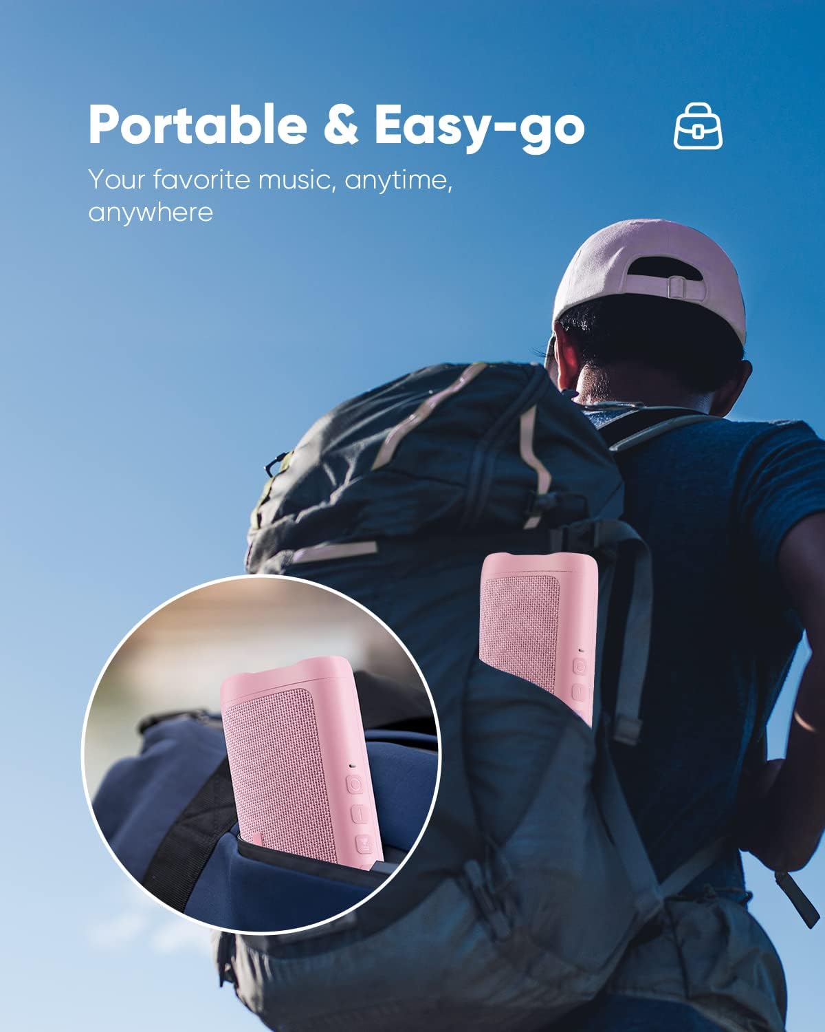 Bluetooth Speaker with HD Sound, Portable Wireless, IPX5 Waterproof, Up to 20H Playtime, TWS Pairing, BT5.3, for Home/Party/Outdoor/Beach, Stocking Stuffers, White Elephant Gifts for Adults (Pink)