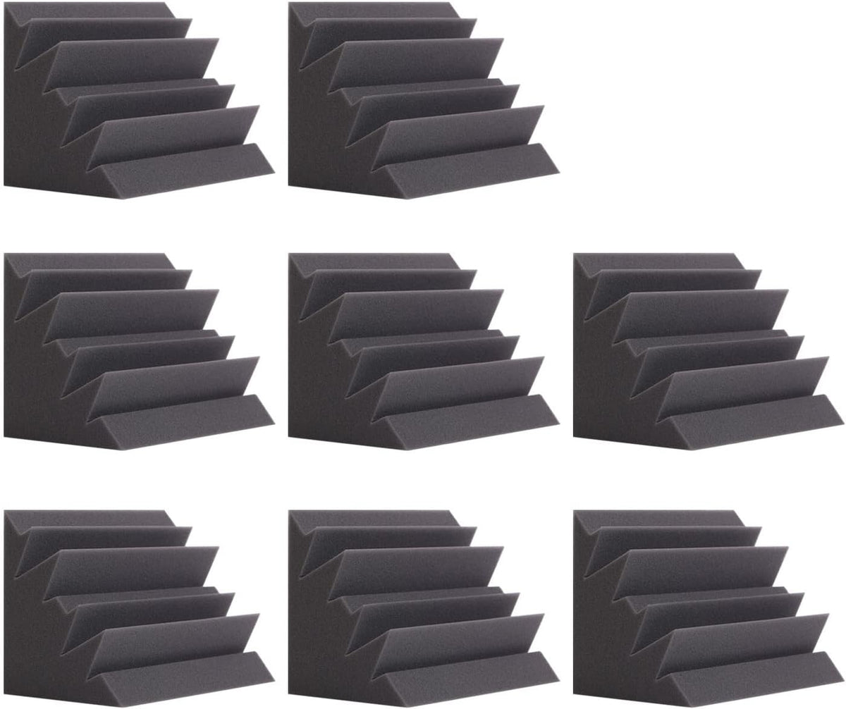 8 Pack - Bass Traps Acoustic Foam Corner, 8''x8''x12'' Black Bass Traps Corner Studio Foam, High Density and Fire-Proof Bass Traps Acoustic Panels Recording Studio Acoustical Treatments