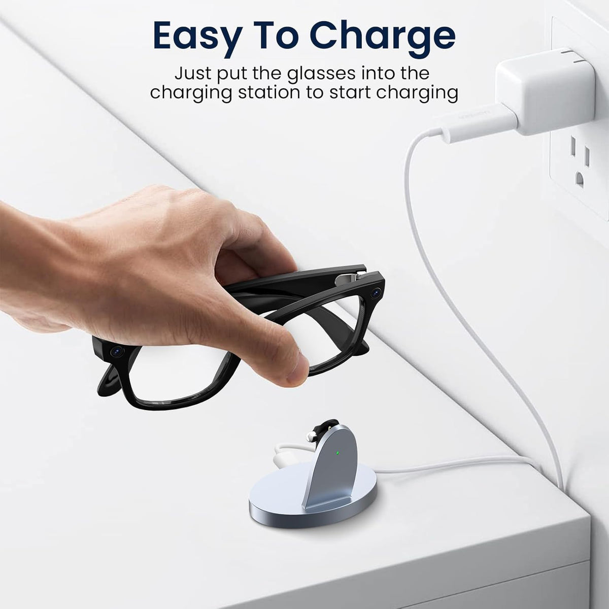 Charging Dock Compatible with R.ay-B.an Me ta Smart AI Glasses, Portable Charging Stand for Way-farer/Sky-ler/Head -Liner Accessories, Compact Charger, Space Gray