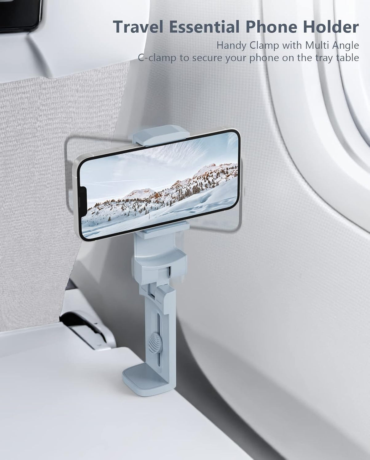 MiiKARE Airplane Travel Essentials Phone Holder, Universal Handsfree Phone Mount for Flying with 360 Degree Rotation, Accessory for Airplane, Travel Must Haves Phone Stand for Desk-Purple&Blue