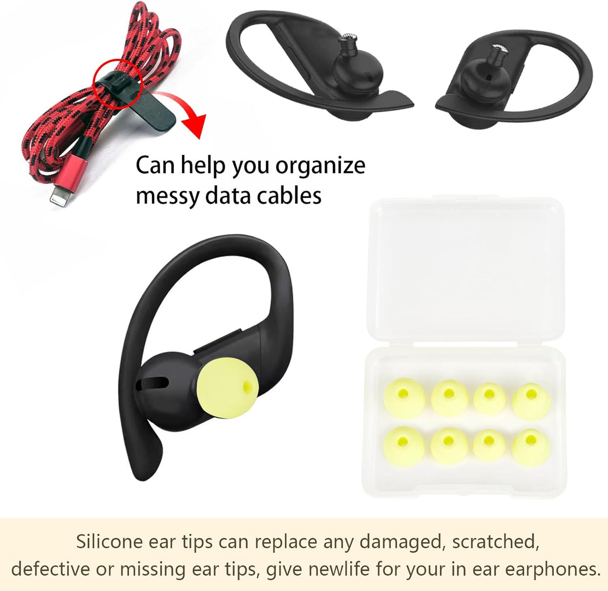 Replacement Earbud Tips Silicone Eartips Compatible with Powerbeats Pro Beats Wireless Earphone Headphone Earbud Rubber Tips 4 Pairs