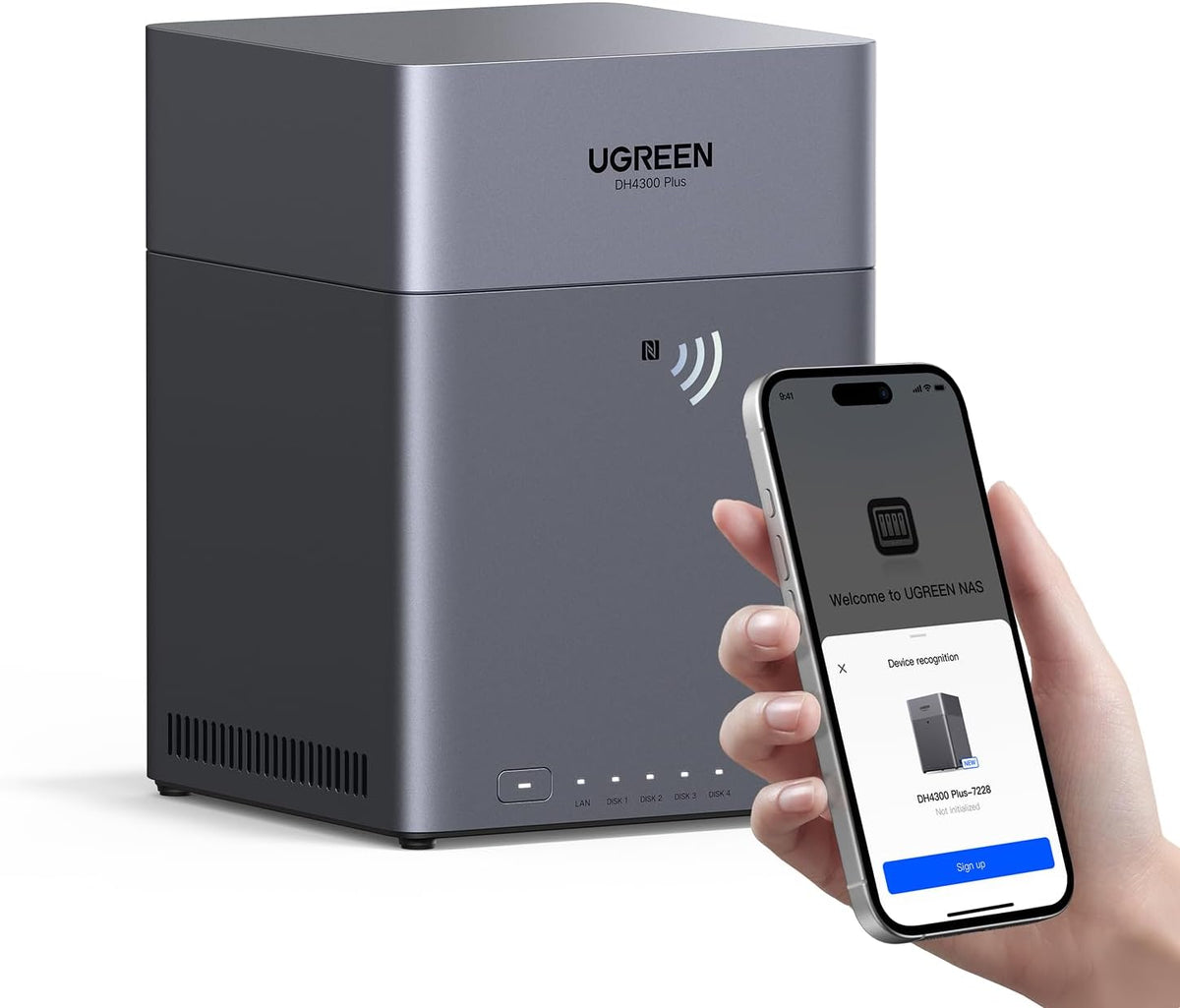 UGREEN NASync DH4300 Plus 4-Bay Desktop NAS, Support Capacity 120TB (Diskless), Remote Access, AI Photo Album, Beginner Friendly System, 8GB LPDDR4X RAM, 2.5GbE, 4K HDMI, Network Attached Storage