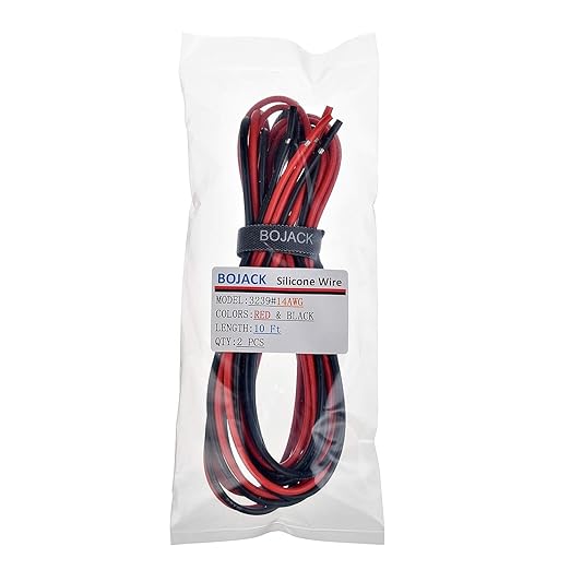 BOJACK 14 Gauge Silicone Wire 10 feet red and 10 feet Black Flexible 14 AWG Stranded Copper Wire(Pack of 1 Pair)