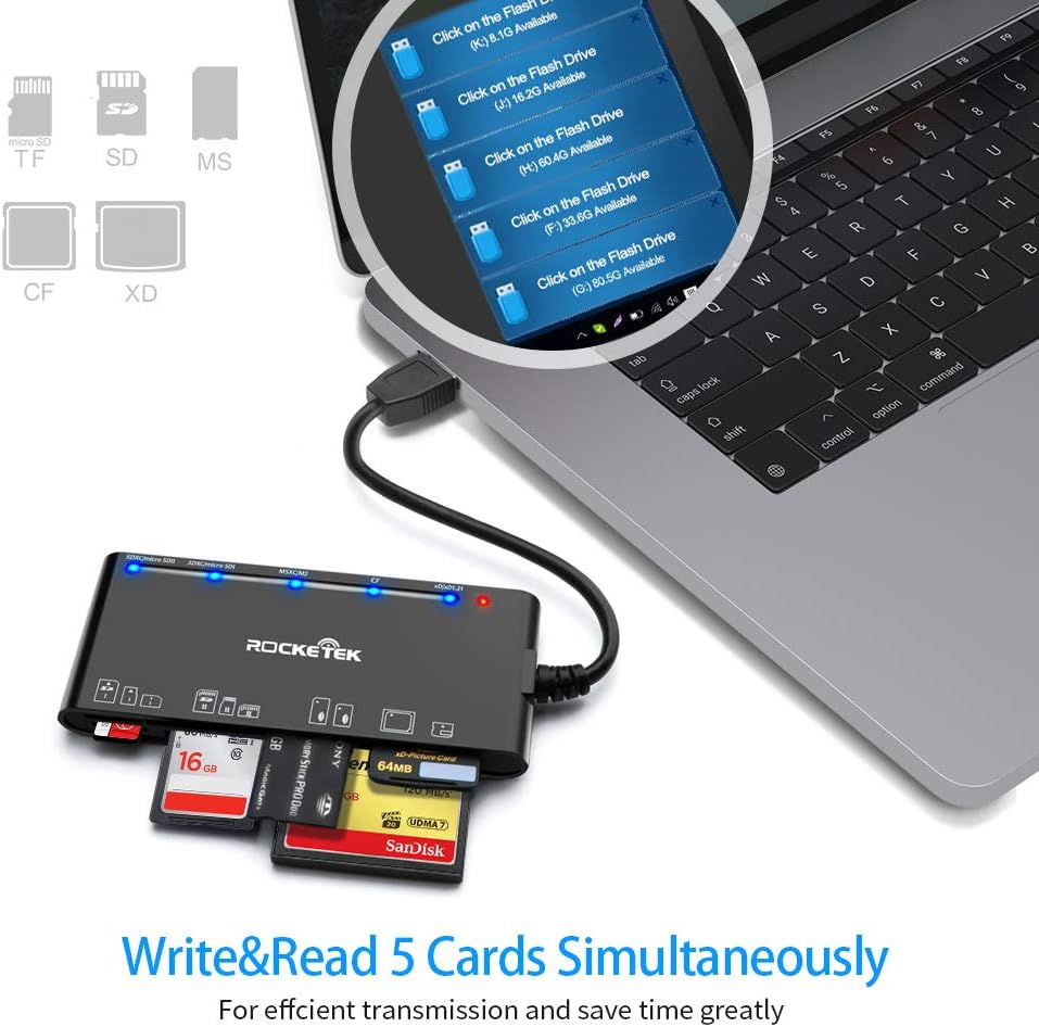 USB3.0 Multi-Card Reader, SD/TF/CF/Micro SD/XD/MS 7 in 1 Fast 5Gbps Memory Card Reader/Writer/Hub for SD SDXC SDHC CF CFI TF Micro SD Micro SDXC Micro SDHC MS MMC UHS-I Cards,for Windows/Linux/Mac OS