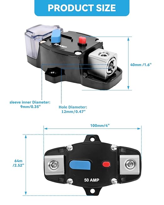 BULVACK 50 Amp Circuit Breaker with Manual Reset Waterproof Inline Fuse Inverter for Marine Trolling Motors Boat ATV Manual Power, Suface Mount, 12V-48V DC